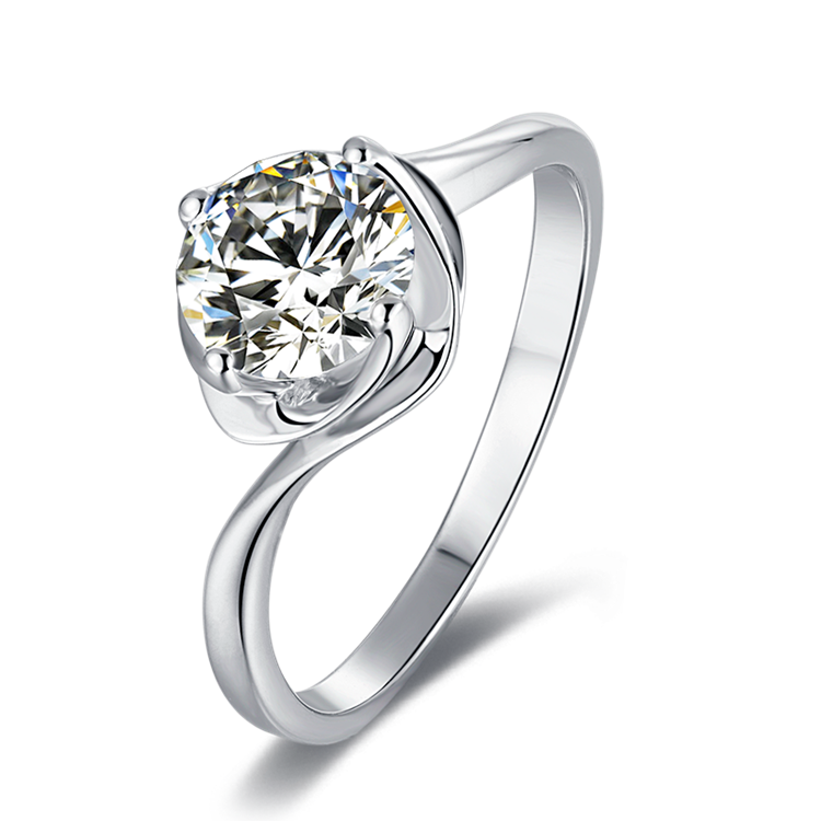 Solitaire 1ct Round Brilliant Cut Moissanite Ring in 18K White Gold or Sterling Silver