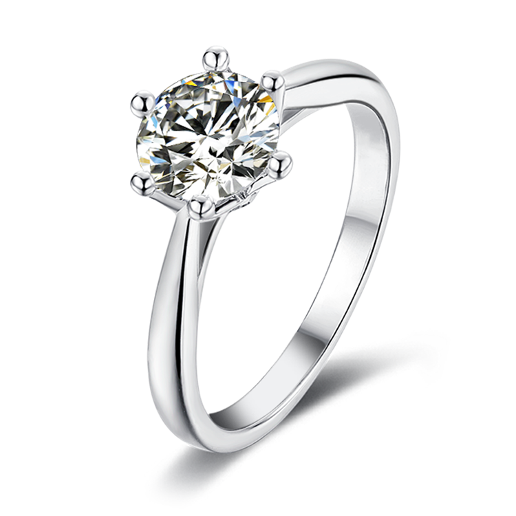 Solitaire 1ct Round Brilliant Moissanite Ring in 18K White Gold or Sterling Silver