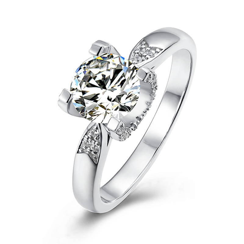 6.5mm 1ct Moissanite Ring in 18K White Gold or Sterling Silver