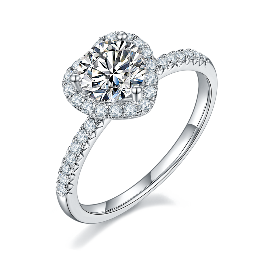 6.5mm 1ct Moissanite Ring in 18K White Gold or Sterling Silver