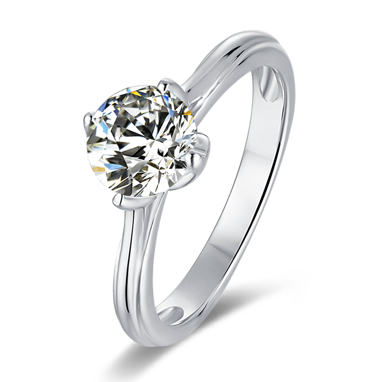 Solitaire 1ct Round Brilliant Cut Moissanite Ring in 18K White Gold or Sterling Silver