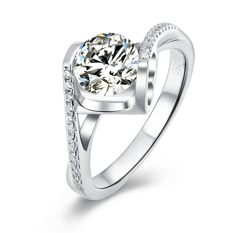 6.5mm 1ct Moissanite Ring in 18K White Gold or Sterling Silver