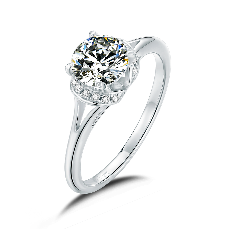 6.5mm 1ct Round Brilliant Moissanite Ring in 18K White Gold or Sterling Silver