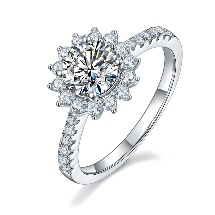 6.5mm 1ct Moissanite Ring in 18K White Gold or Sterling Silver