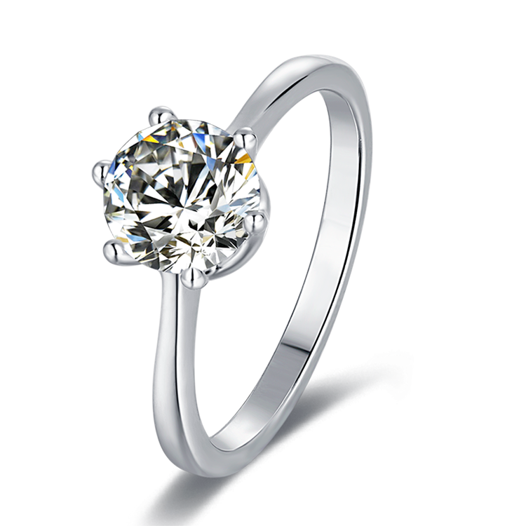 Solitaire Classical 1ct Round Brilliant Cut Moissanite Ring in 18K White Gold or Sterling Silver