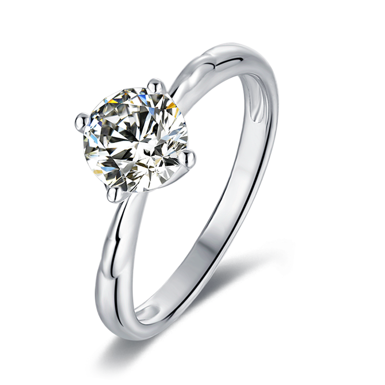 Solitaire 1ct Round Brilliant Cut Moissanite Ring in 18K White Gold or Sterling Silver