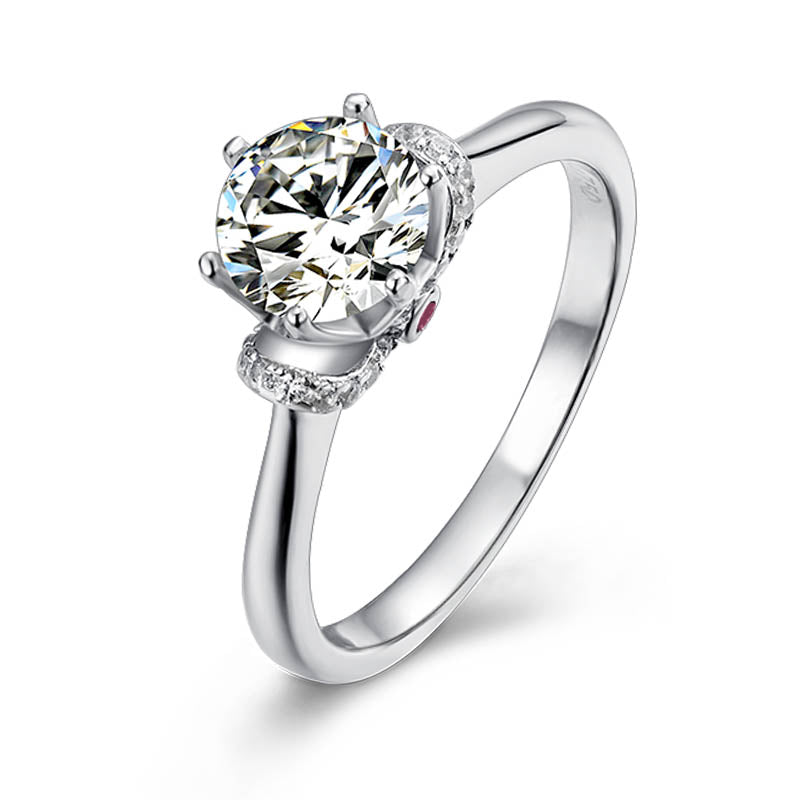 6.5mm 1ct Moissanite Ring in 18K White Gold or Sterling Silver