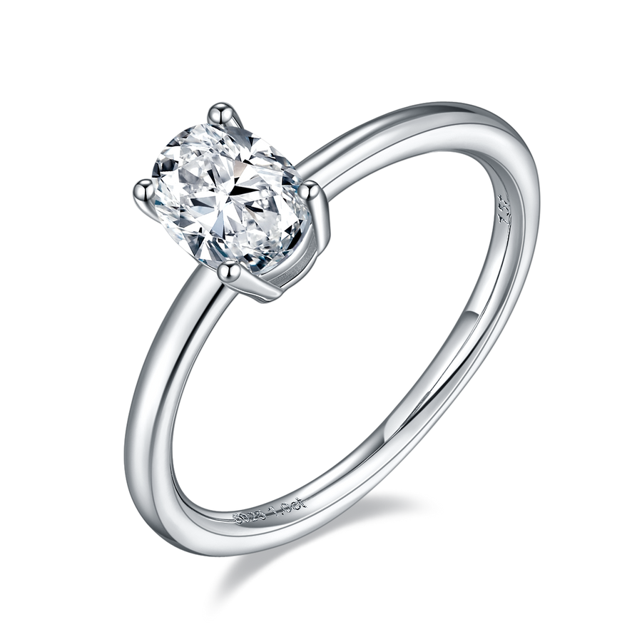 1ct Oval Moissanite Ring in 18K White Gold or Sterling Silver