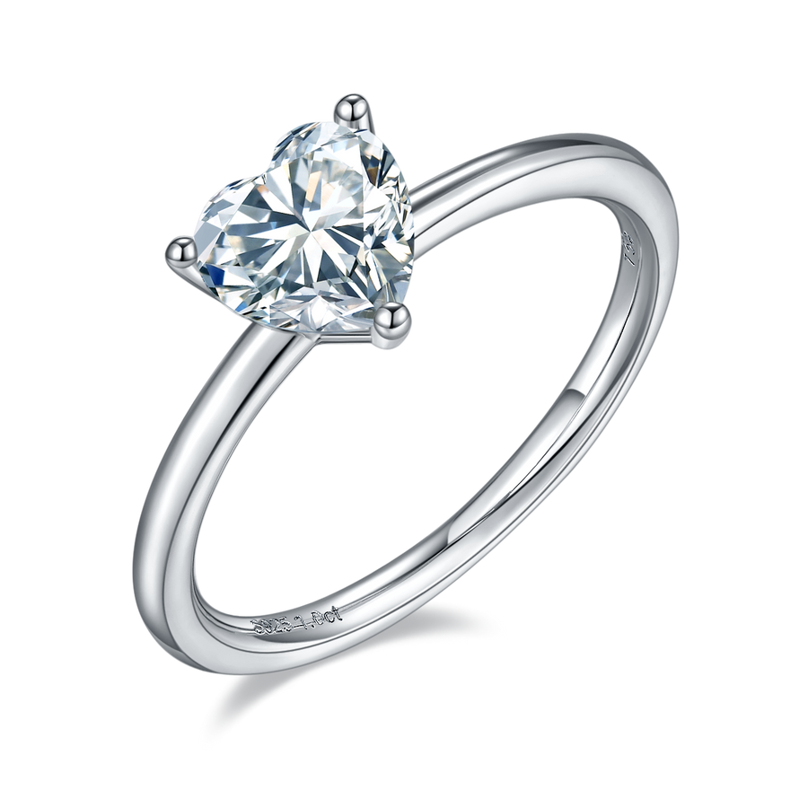 1ct Heart-Shaped Moissanite Ring in 18K White Gold or Sterling Silver