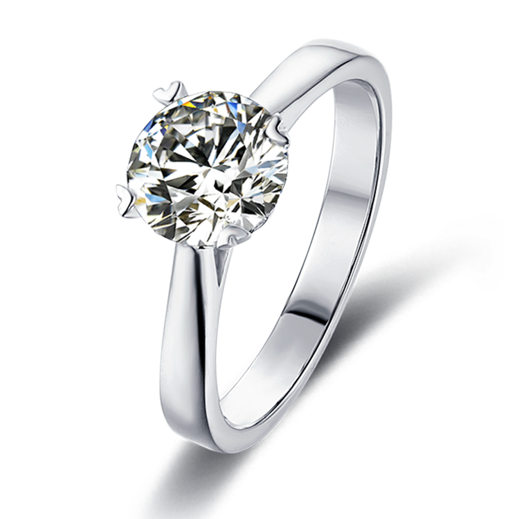 Classical 1ct Round Brilliant Cut Moissanite Ring in 18K White Gold or Sterling Silver