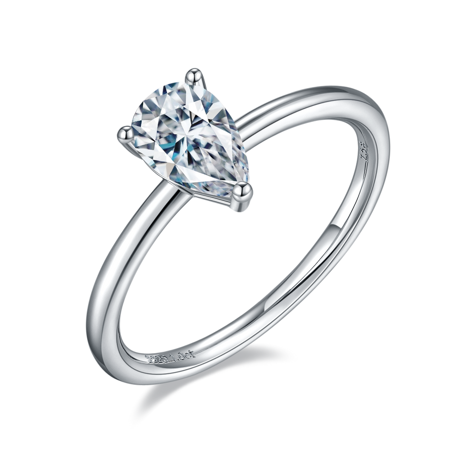 1ct Pear-shaped Solitaire Moissanite Ring in Sterling Silver with White Gold Plating