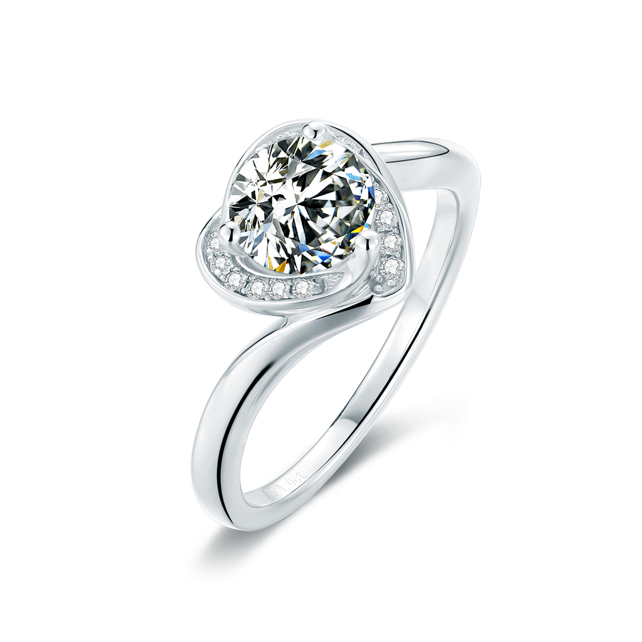 1ct Heart-Shaped Moissanite Ring in 18K White Gold or Sterling Silver