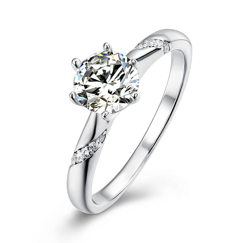 6.5mm 1ct Moissanite Ring in 18K White Gold or Sterling Silver