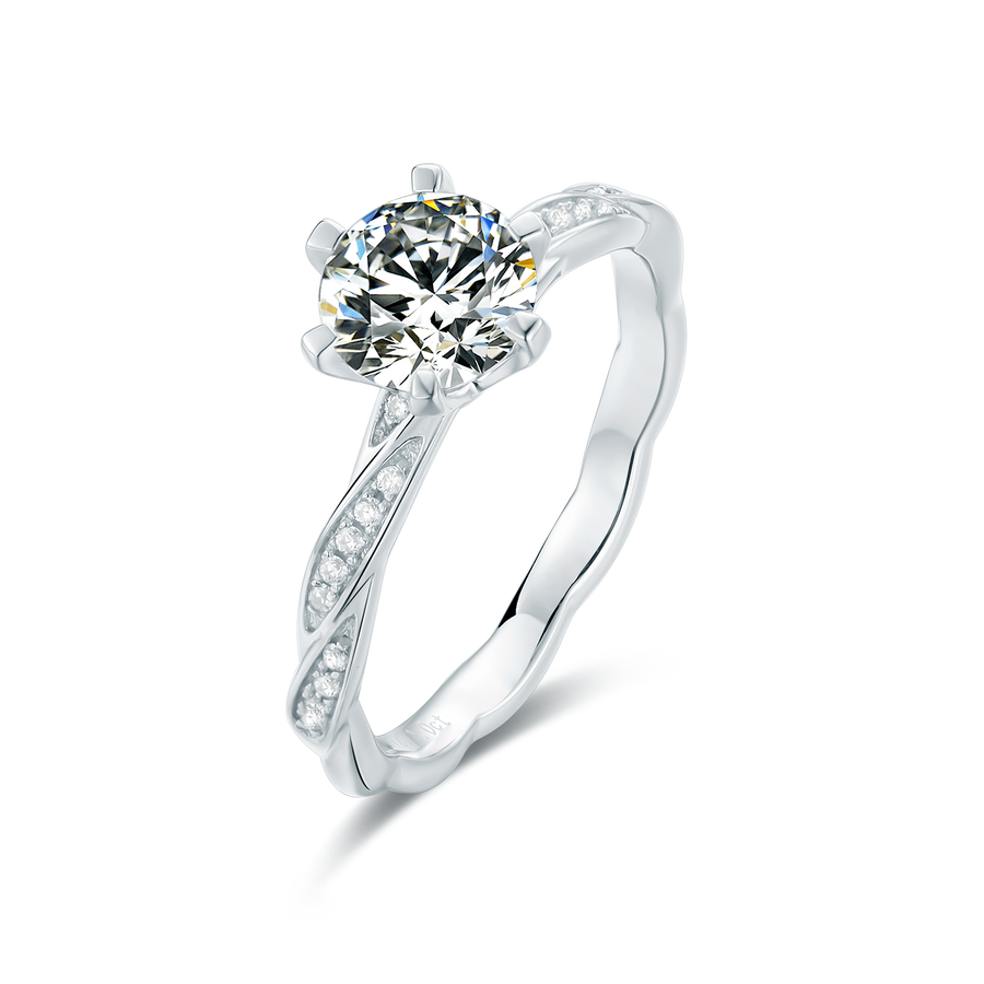 6.5mm 1ct Round Brilliant Moissanite Ring in 18K White Gold or Sterling Silver