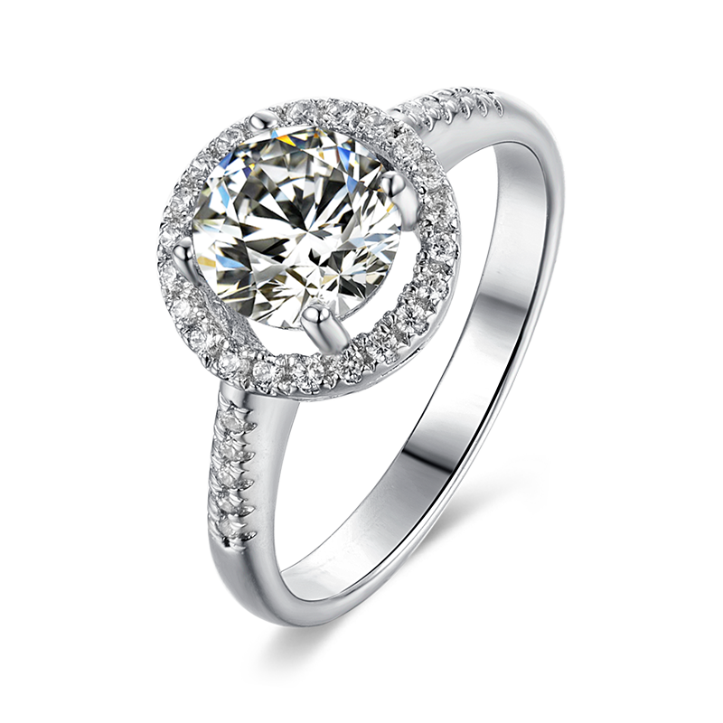 6.5mm 1ct Moissanite Ring in 18K White Gold or Sterling Silver