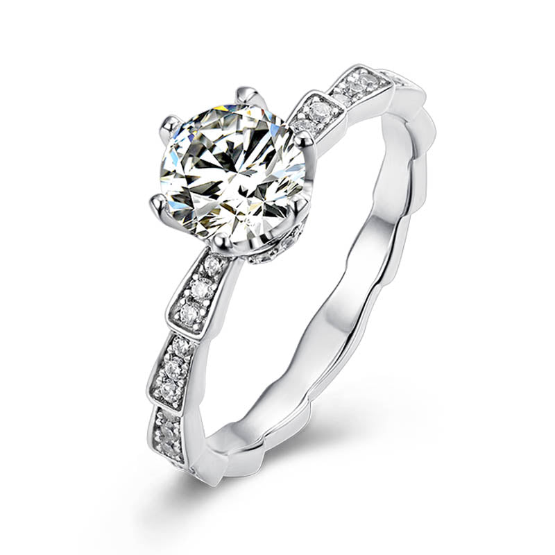 6.5mm 1ct Moissanite Ring in 18K White Gold or Sterling Silver