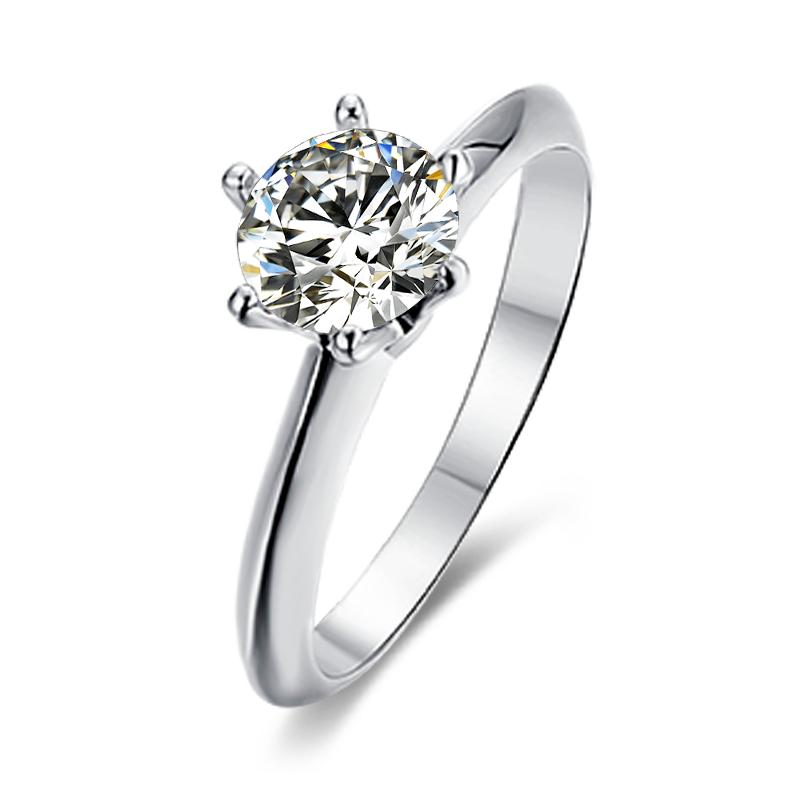 1ct 6.5mm Moissanite Ring in 18K White Gold or Sterling Silver