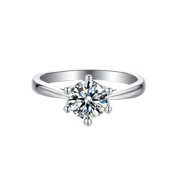 Solitaire 1ct Round Brilliant Moissanite Ring in 18K White Gold or Sterling Silver