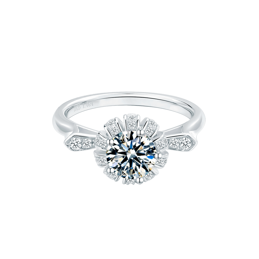 6.5mm 1ct Round Brilliant Moissanite Ring in 18K White Gold or Sterling Silver