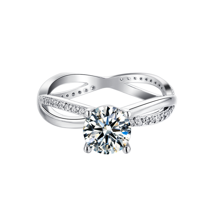 6.5mm 1ct Round Brilliant Moissanite Ring in 18K White Gold or Sterling Silver