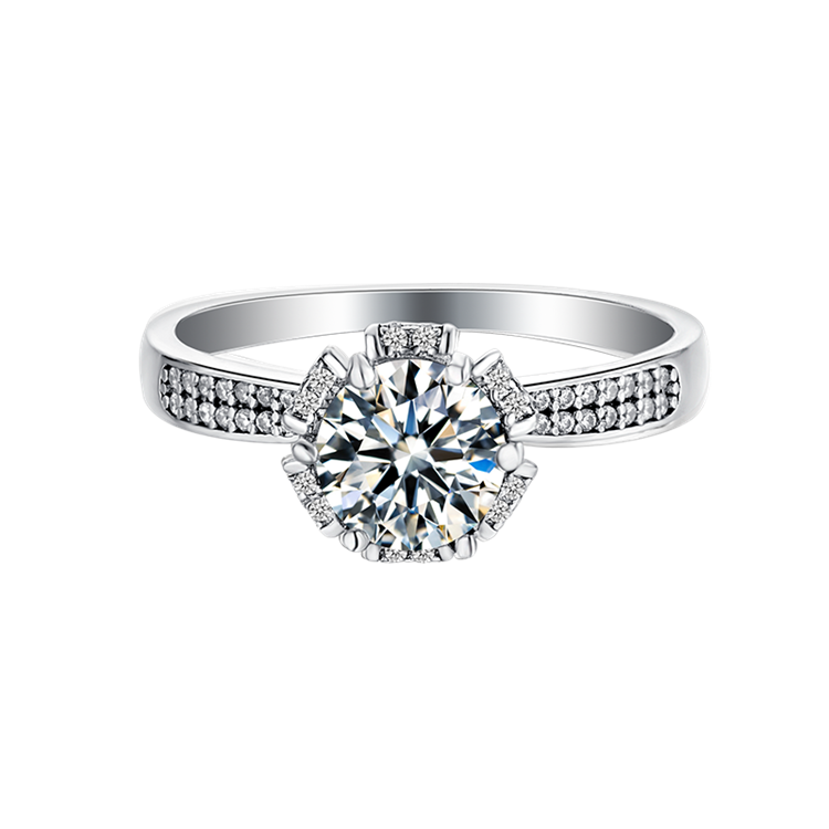 6.5mm 1ct Round Brilliant Moissanite Ring in 18K White Gold or Sterling Silver