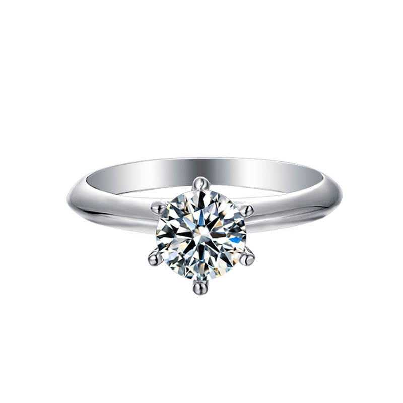 1ct 6.5mm Moissanite Ring in 18K White Gold or Sterling Silver