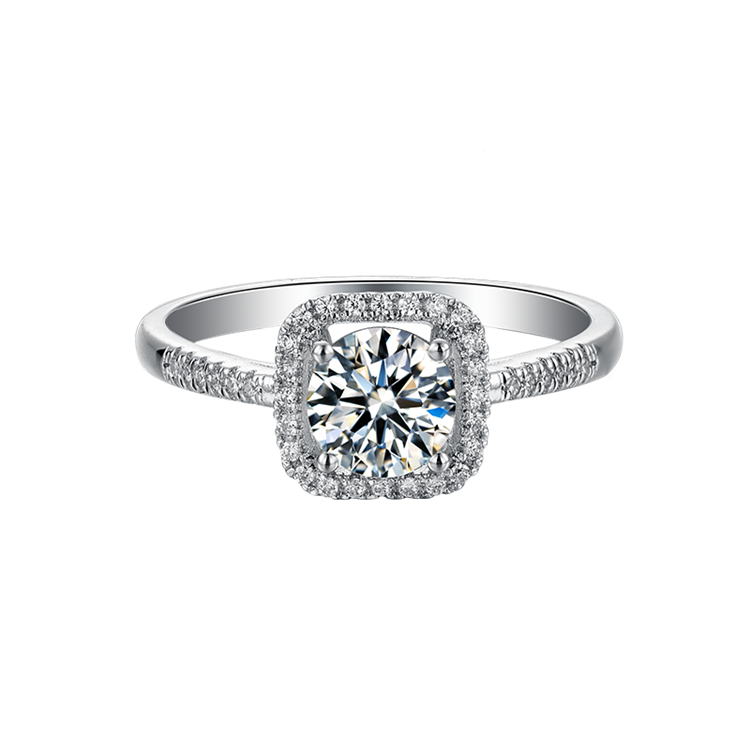 6.5mm 1ct Moissanite Ring in 18K White Gold or Sterling Silver