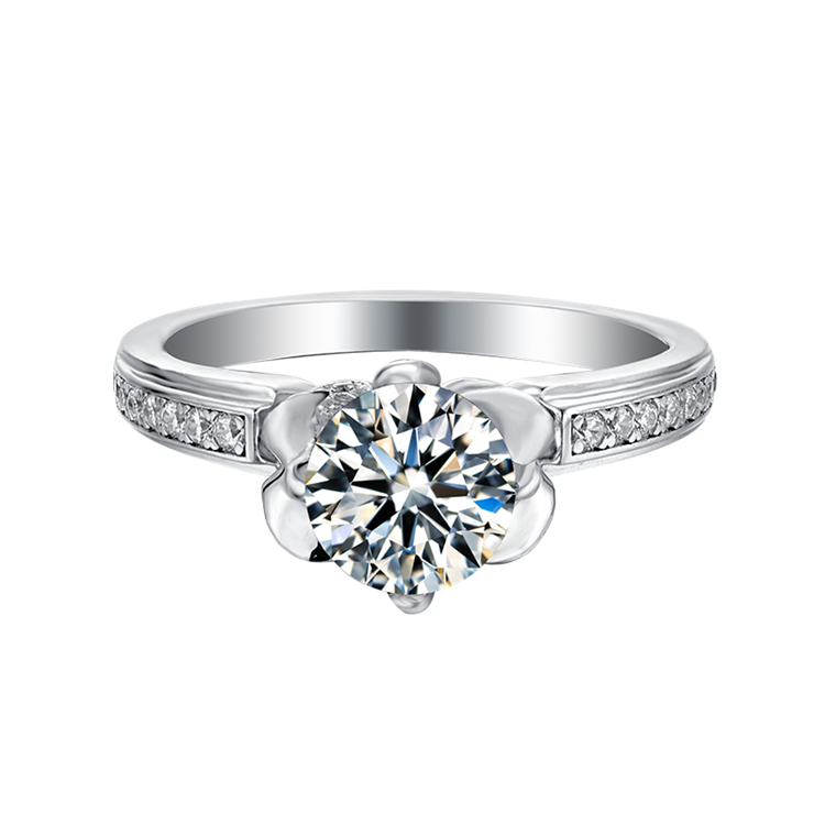 6.5mm 1ct Round Brilliant Moissanite Ring in 18K White Gold or Sterling Silver