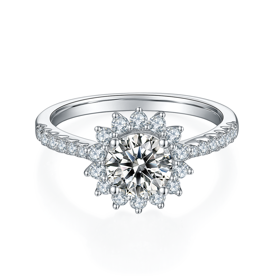 6.5mm 1ct Moissanite Ring in 18K White Gold or Sterling Silver