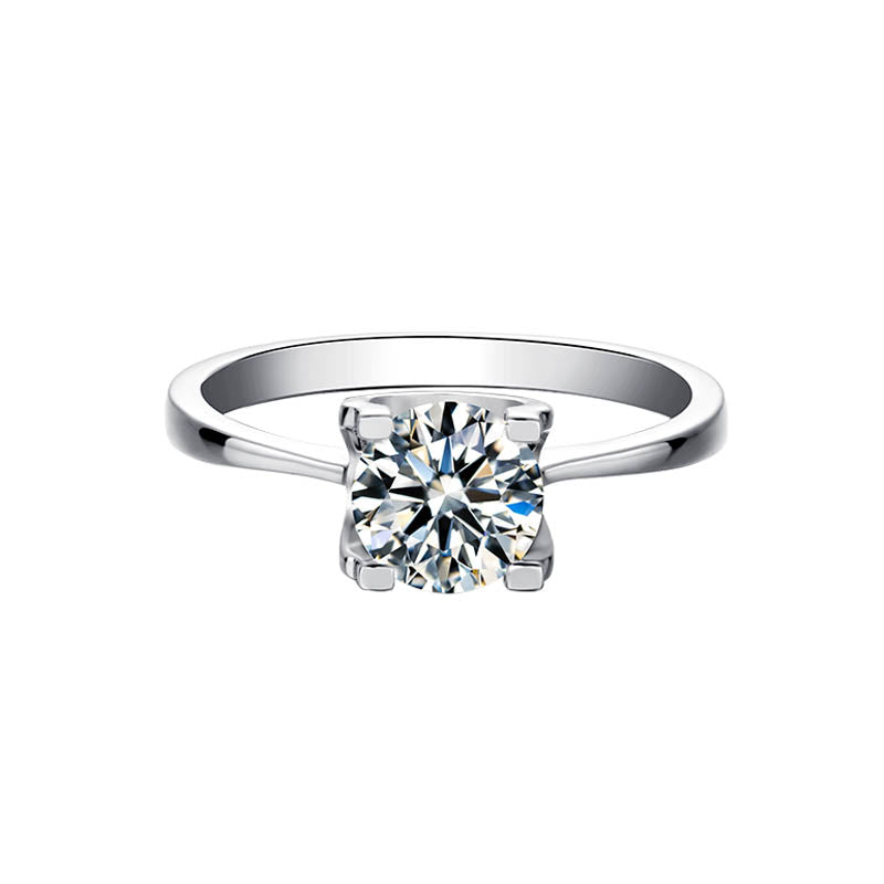 1ct 6.5mm Round Moissanite Ring in 18K White Gold or Sterling Silver