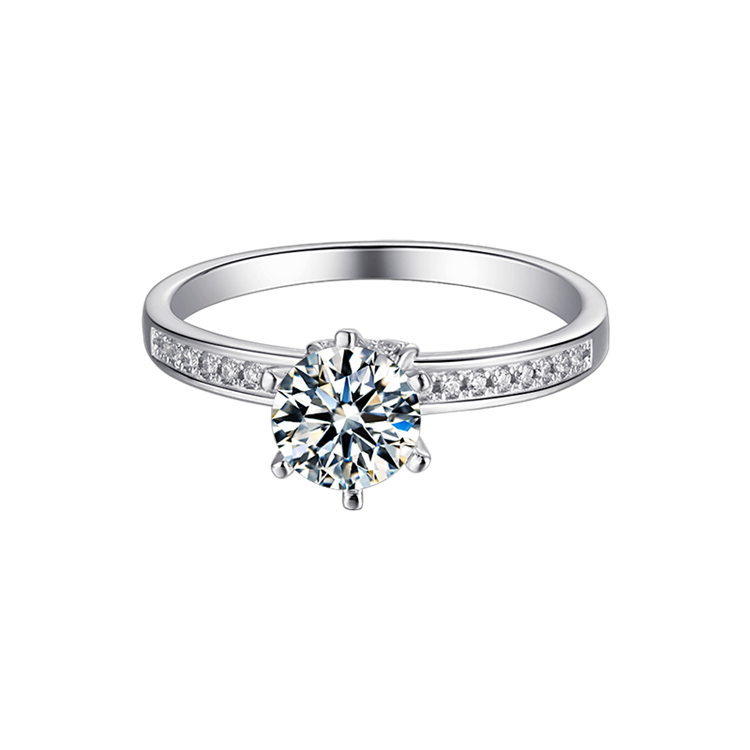 6.5mm 1ct Round Brilliant Moissanite Ring in 18K White Gold or Sterling Silver