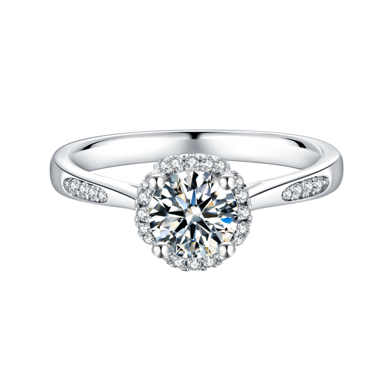 6.5mm 1ct Round Brilliant Moissanite Ring in 18K White Gold or Sterling Silver