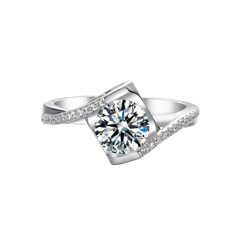 6.5mm 1ct Moissanite Ring in 18K White Gold or Sterling Silver