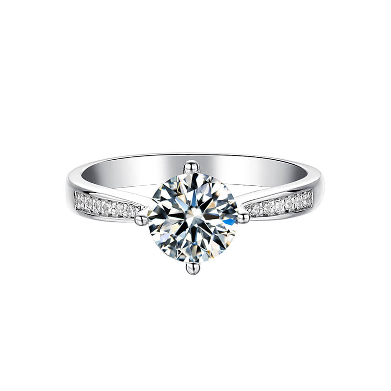 6.5mm 1ct Moissanite Ring in 18K White Gold or Sterling Silver