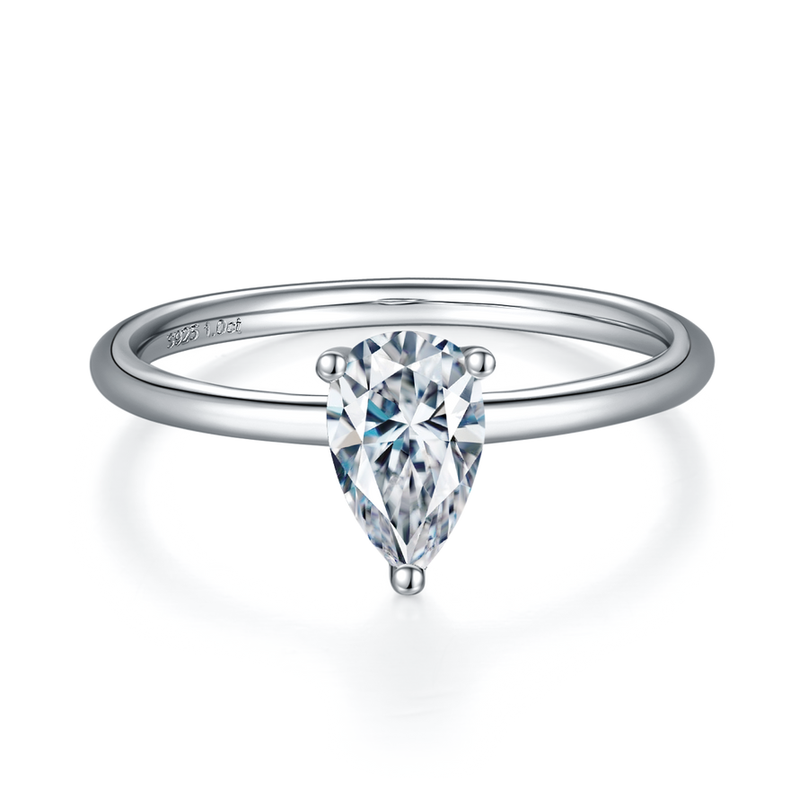 1ct Pear-shaped Solitaire Moissanite Ring in Sterling Silver with White Gold Plating