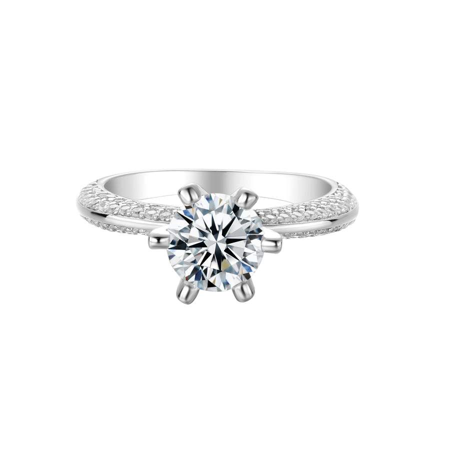 6.5mm 1ct Moissanite Ring in 18K White Gold or Sterling Silver