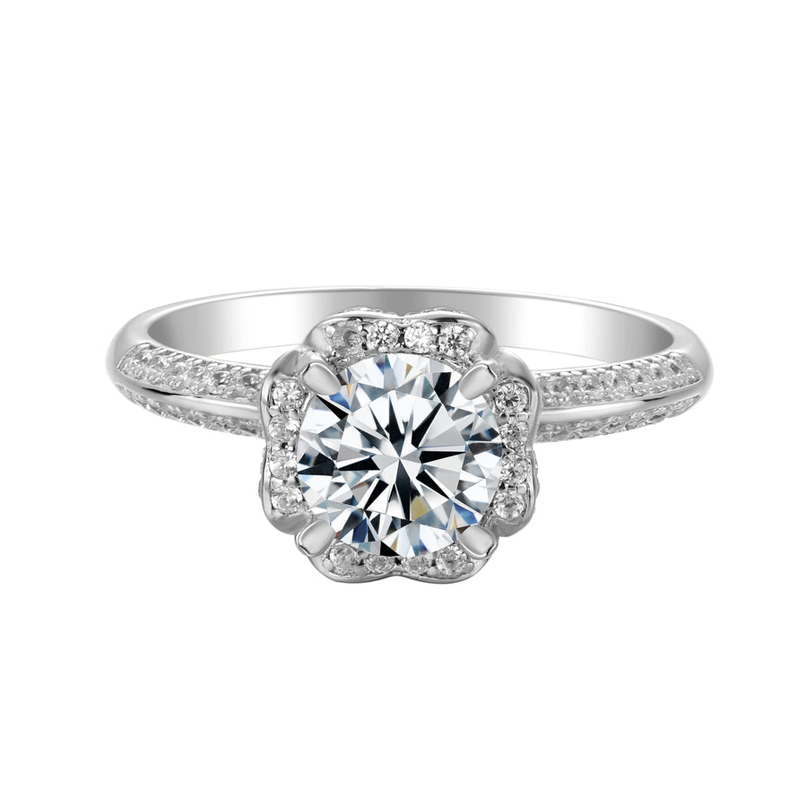 6.5mm 1ct Moissanite Ring in 18K White Gold or Sterling Silver