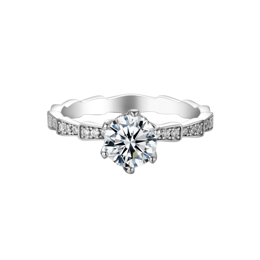 6.5mm 1ct Moissanite Ring in 18K White Gold or Sterling Silver