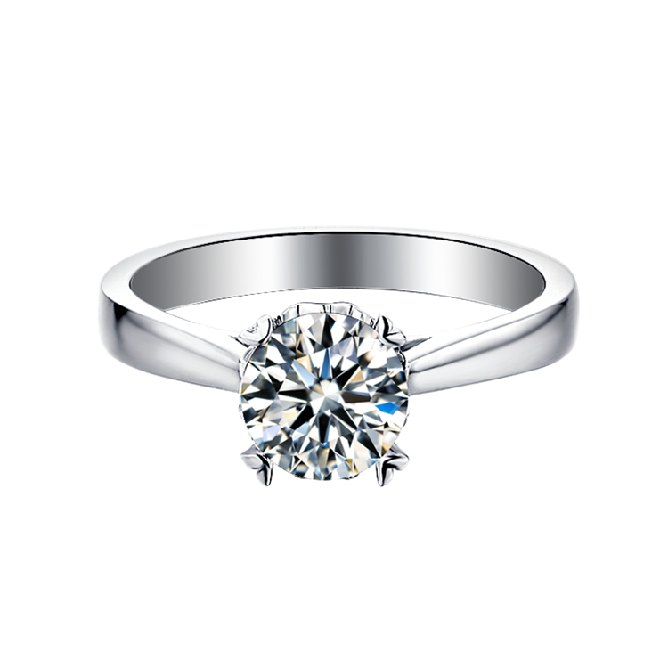 Classical 1ct Round Brilliant Cut Moissanite Ring in 18K White Gold or Sterling Silver