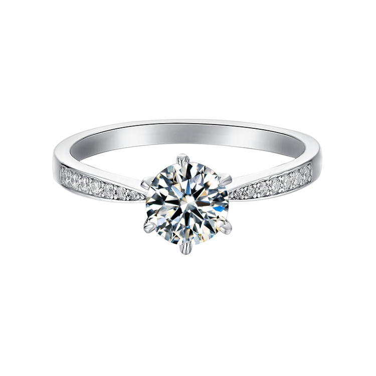 6.5mm 1ct Round Brilliant Moissanite Ring in 18K White Gold or Sterling Silver