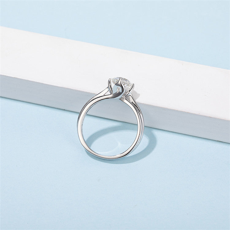 Solitaire 1ct Round Brilliant Cut Moissanite Ring in 18K White Gold or Sterling Silver