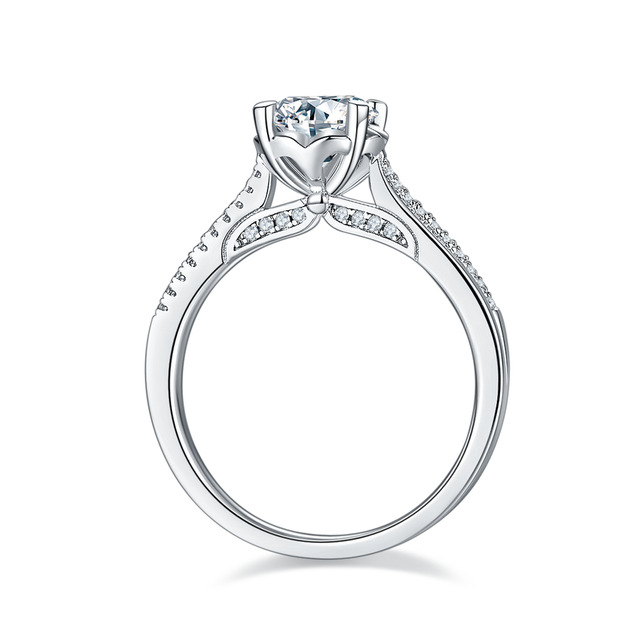 6.5mm 1ct Moissanite Ring in 18K White Gold or Sterling Silver