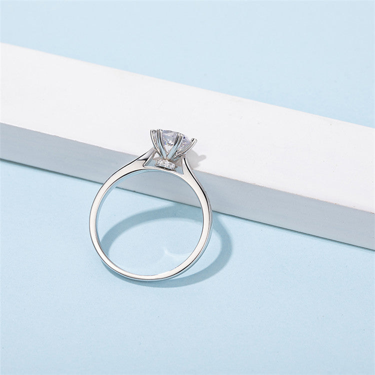 6.5mm 1ct Round Brilliant Moissanite Ring in 18K White Gold or Sterling Silver