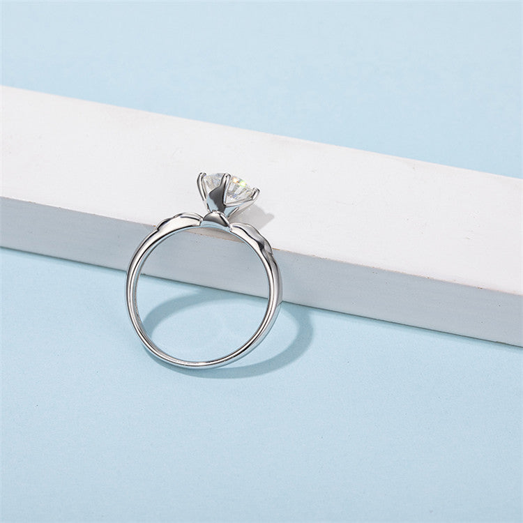 Solitaire 1ct Round Brilliant Cut Moissanite Ring in 18K White Gold or Sterling Silver