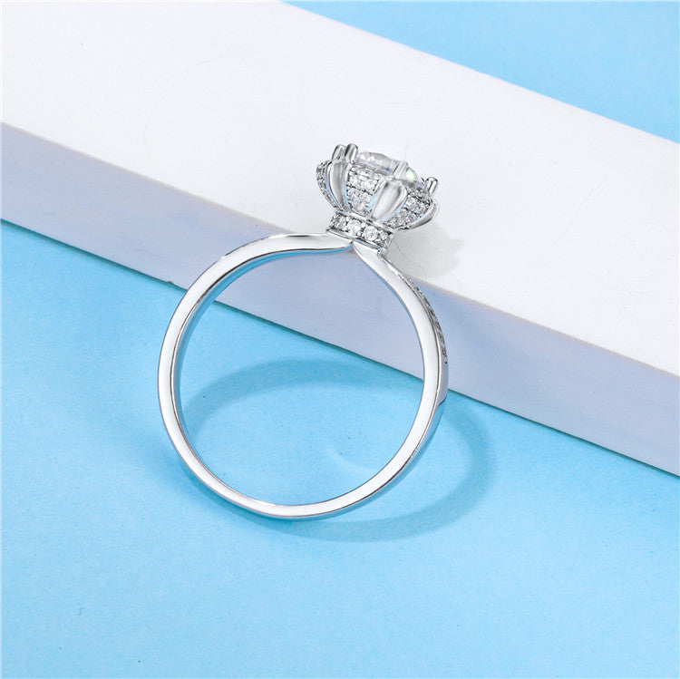 6.5mm 1ct Round Brilliant Moissanite Ring in 18K White Gold or Sterling Silver