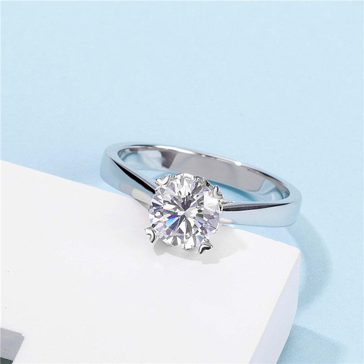 Classical 1ct Round Brilliant Cut Moissanite Ring in 18K White Gold or Sterling Silver