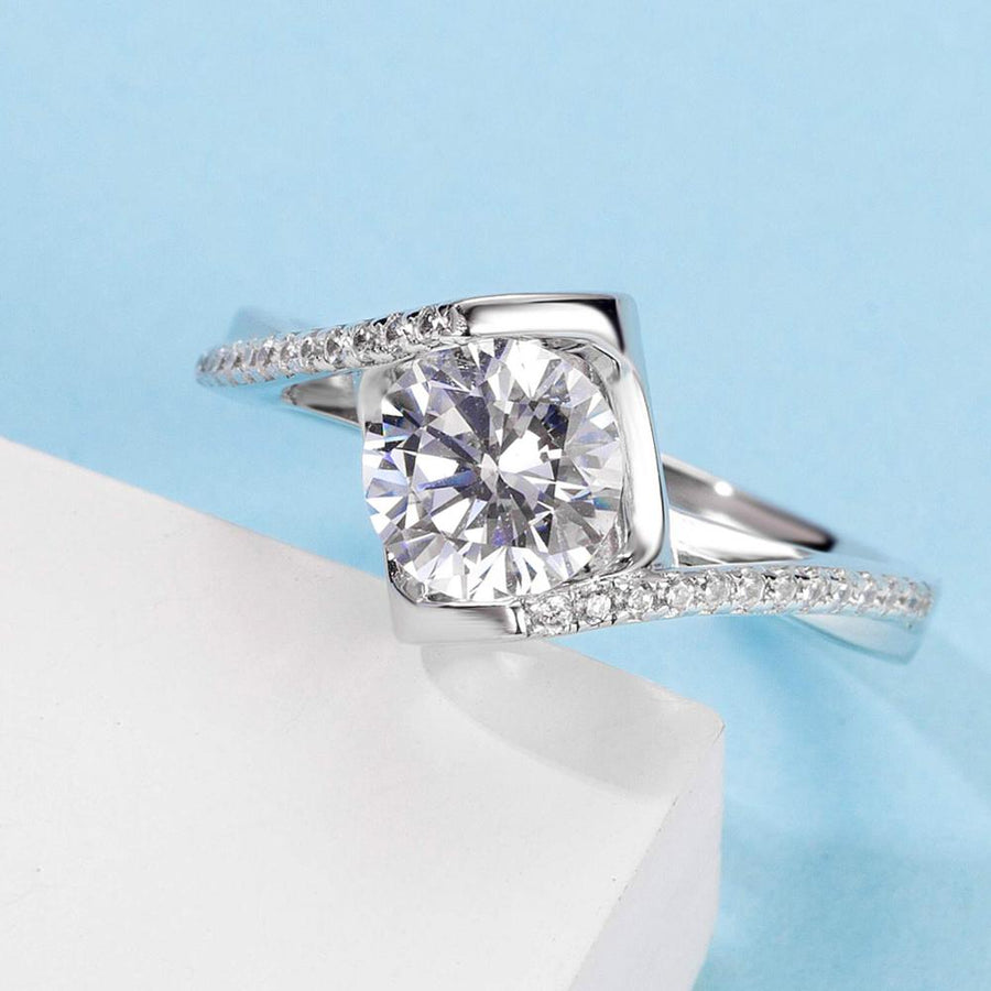 6.5mm 1ct Moissanite Ring in 18K White Gold or Sterling Silver