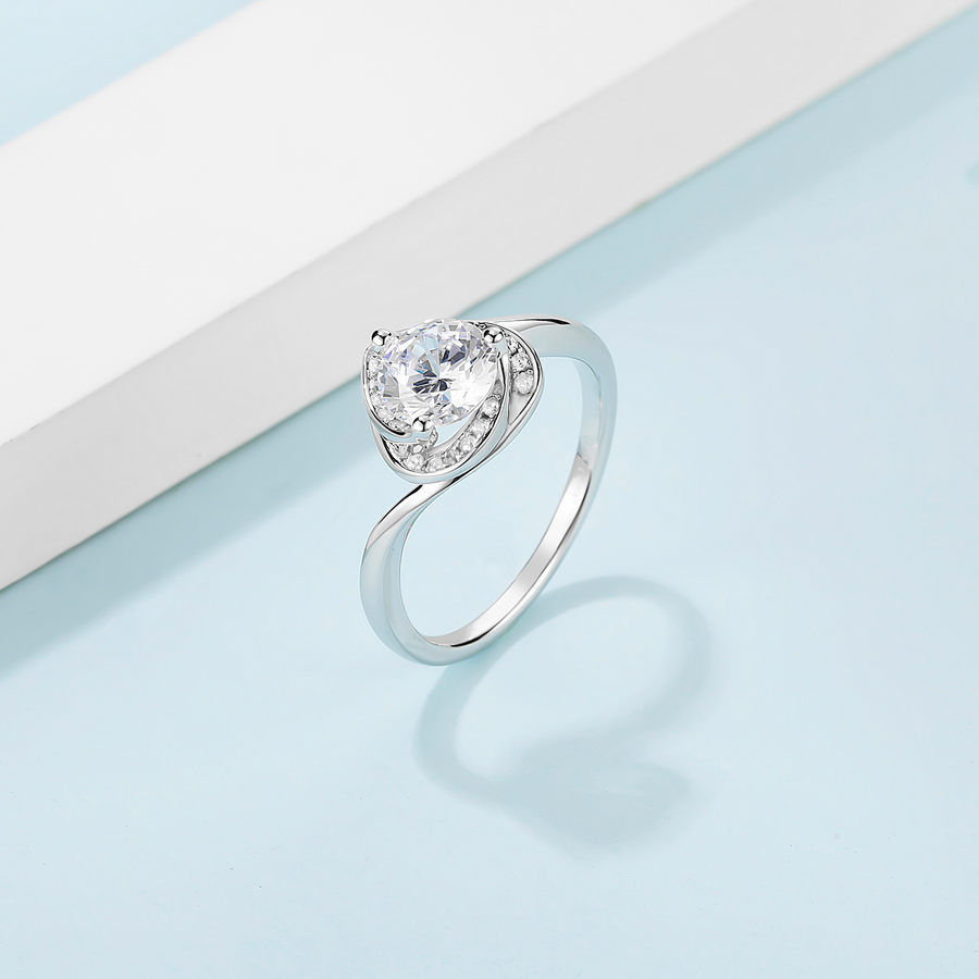 1ct Heart-Shaped Moissanite Ring in 18K White Gold or Sterling Silver