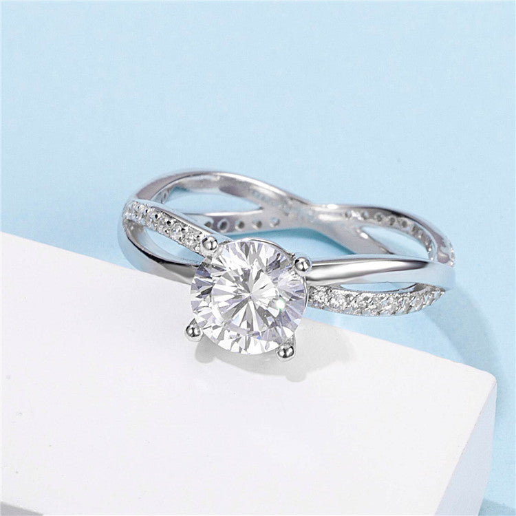 6.5mm 1ct Round Brilliant Moissanite Ring in 18K White Gold or Sterling Silver