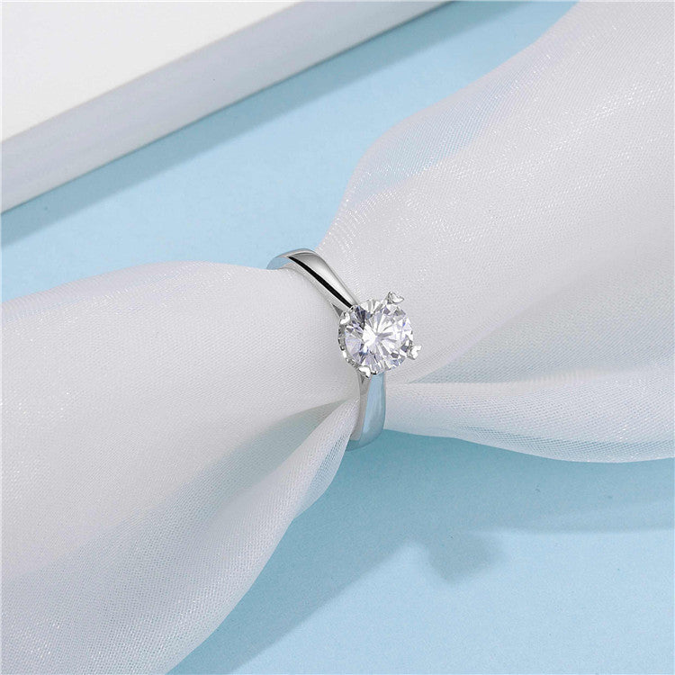 Classical 1ct Round Brilliant Cut Moissanite Ring in 18K White Gold or Sterling Silver